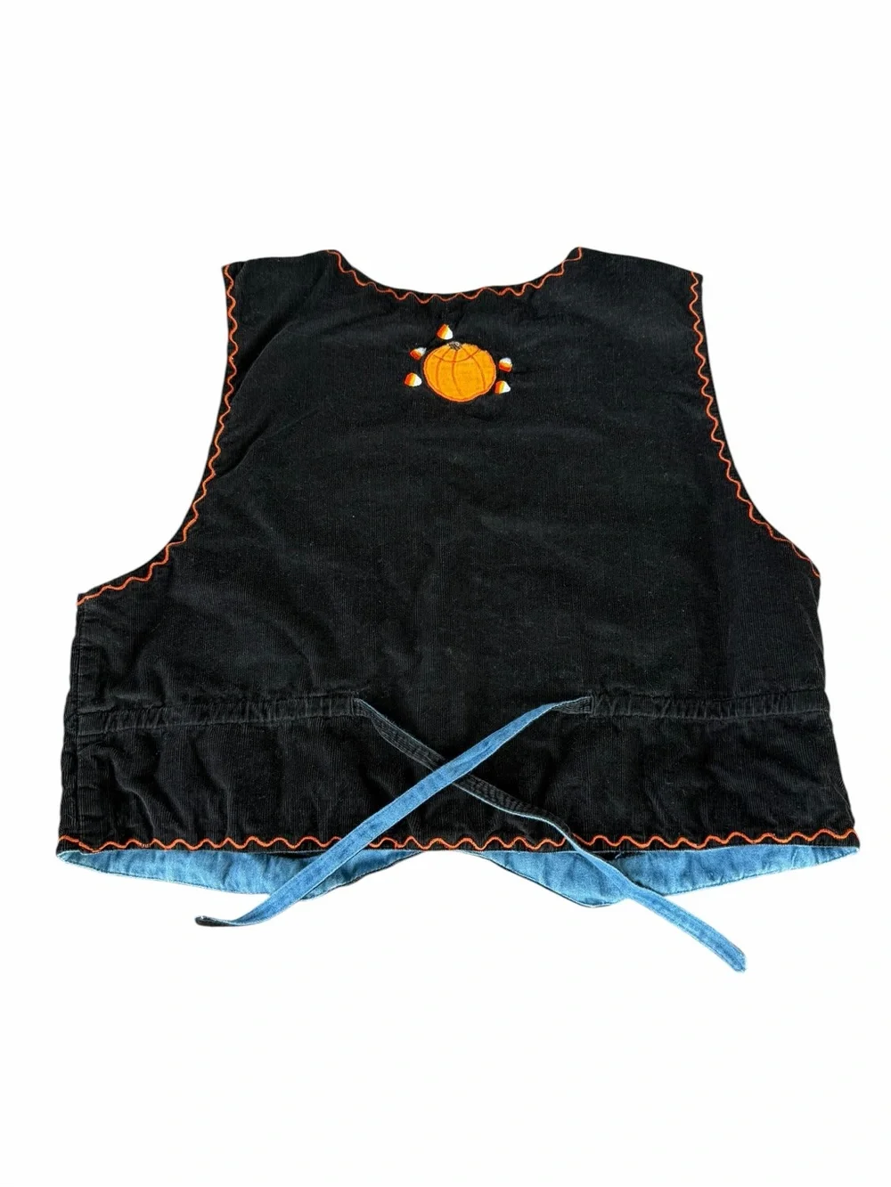 VTG Jack O Lantern Candy Corn Novelty Vest Candy Corn Corduroy Reversible 12 GUC